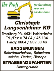 Print-Anzeige von: Christoph Langsenlehner KG, Baggerungen
