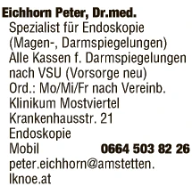Print-Anzeige von: Eichhorn, Peter, Dr., FA f. Innere Medizin