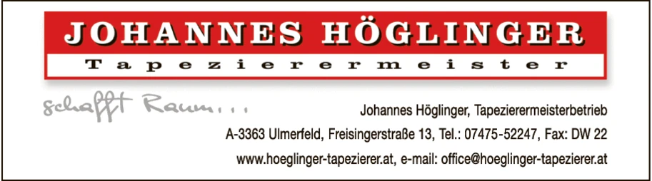 Print-Anzeige von: Höglinger, Johannes, Tapezierermeister