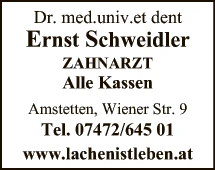 Print-Anzeige von: Schweidler, Ernst, Dr., FA f Zahn-, Mund- u Kieferheilkunde