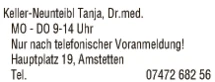 Print-Anzeige von: Dr.med. Tanja Keller-Neunteibl, FA f. Urologie Print-Anzeige von: Dr.med. Tanja Keller-Neunteibl, FA f. Urologie