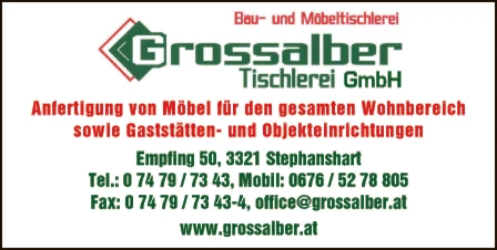 Print-Anzeige von: Grossalber Tischlerei GmbH, Bau- u Möbeltischlerei