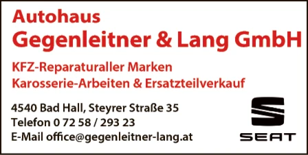 Print-Anzeige von: Gegenleitner & Lang GmbH Seat-Autohaus, Autohaus