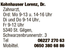 Print-Anzeige von: Kohnhauser, Lorenz, Zahnarzt