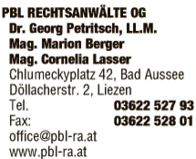 Print-Anzeige von: PBL Rechtsanwälte OG