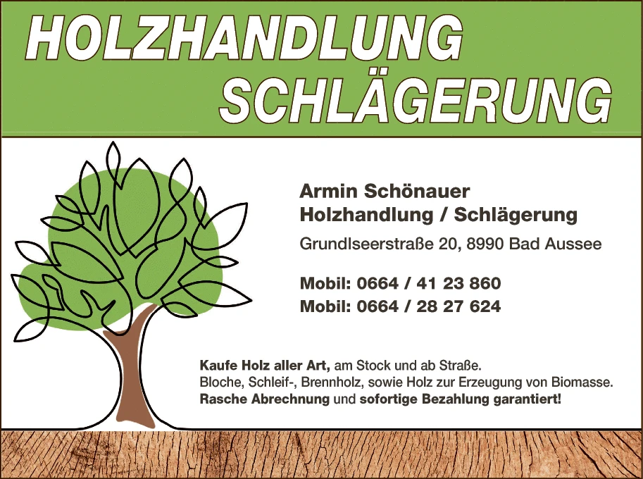 Print-Anzeige von: Schönauer, Armin, Holzhandlung