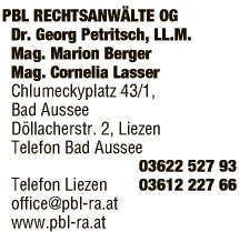 Print-Anzeige von: PBL Rechtsanwälte OG