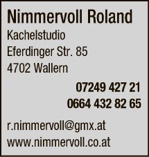 Print-Anzeige von: Roland Nimmervoll, Kachelstudio