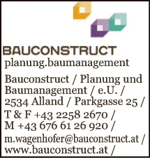 Print-Anzeige von: Bauconstruct, Planung u Baumanagement e.U. Print-Anzeige von: Bauconstruct, Planung u Baumanagement e.U.