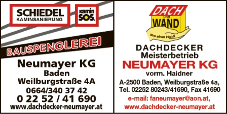 Print-Anzeige von: Neumayr, Peter, Neumayer KG, Bauspenglerei Print-Anzeige von: Neumayr, Peter, Neumayer KG, Bauspenglerei