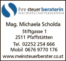 Print-Anzeige von: Scholda, Michaela, Mag., Steuerberatung Print-Anzeige von: Scholda, Michaela, Mag., Steuerberatung