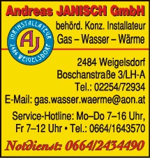 Print-Anzeige von: Andreas Janisch GmbH, Installationsunternehmen