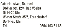 Print-Anzeige von: Catomio, Istvan, Dr. med., FA f Urologie