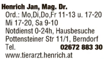 Print-Anzeige von: Henrich, Jan, Mag. Dr., Tierarzt