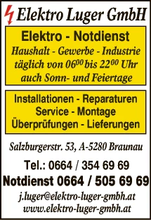 Print-Anzeige von: Elektro Luger GmbH, Elektro Print-Anzeige von: Elektro Luger GmbH, Elektro