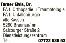 Print-Anzeige von: Turner, Elvis, Dr., FA f. Orthopädie u Traumatologie