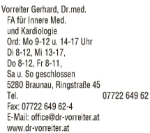 Print-Anzeige von: Vorreiter, Gerhard, Dr., FA f. Innere Med. und Kardiologie