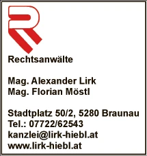 Print-Anzeige von: Rechtsanwälte Mag. Alexander Lirk und Mag. Florian Möstl