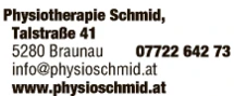 Print-Anzeige von: Physiotherapie Schmid, Physiotherapie