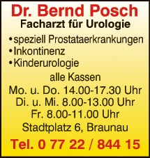 Print-Anzeige von: Posch, Bernd, Dr.med., FA für Urologie Print-Anzeige von: Posch, Bernd, Dr.med., FA für Urologie