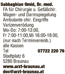 Print-Anzeige von: Dr. med. Omid Sabbaghian, FA für Chirurgie u. Gefäßchiurgie