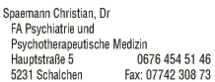 Print-Anzeige von: Spaemann, Christian, Dr., FA für Psychiatrie und Psychotherapeutische Medizin