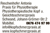 Print-Anzeige von: Reschenhofer, Antonia, Praxis für Physiotherapie