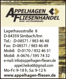 Print-Anzeige von: Appelhagen Fliesenhandel, Groß- und Einzelhande´l Print-Anzeige von: Appelhagen Fliesenhandel, Groß- und Einzelhande´l