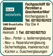 Print-Anzeige von: Weinöhrl Walter & Co GesmbH & Co KG, Fachgeschäft für Porzellan u. Geschenkartikel