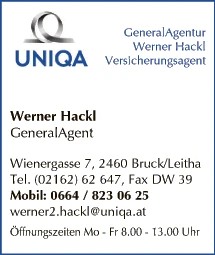 Print-Anzeige von: Hackl, Werner, Versicherungsunternehmen