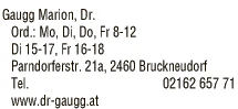 Print-Anzeige von: Gaugg, Marion Christine, Dr., FA f Allgemeinmedizin