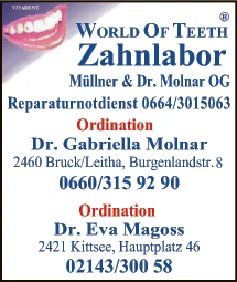 Print-Anzeige von: Müllner & Dr. Molnar OG, Zahnlabor World of Teeth