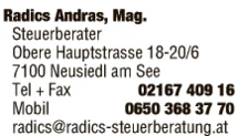 Print-Anzeige von: Radics, Andreas, Mag., Steuerberater