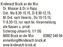 Print-Anzeige von: Kinderarzt Bruck an der Mur Dr. Mossier & Dr.in Rapp