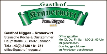 Print-Anzeige von: Gasthof Kranerwirt, Niggas Martin