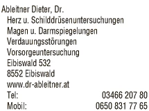 Print-Anzeige von: Ableitner, Dieter, Dr., Facharzt f Innere Medizin