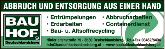 Print-Anzeige von: Bauhof Deutschlandsberg GmbH, Abbruch und Entsorgung aus einer Hand