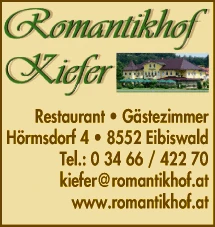 Print-Anzeige von: Kiefer, Harald, Romantikhof Kiefer, Restaurant