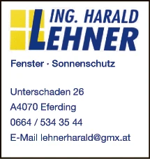 Print-Anzeige von: Lehner, Harald, Sonnenschutzanlagen