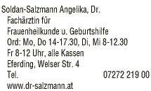 Print-Anzeige von: Soldan-Salzmann, Angelika, Dr., FA f Frauenheilk u Geburtshilfe