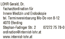 Print-Anzeige von: Lohr, Gerald, Dr.med., FA f Innere Medizin Print-Anzeige von: Lohr, Gerald, Dr.med., FA f Innere Medizin