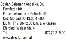 Print-Anzeige von: Soldan-Salzmann, Angelika, Dr., FA f Frauenheilk u Geburtshilfe