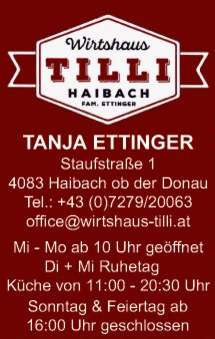 Print-Anzeige von: Ettinger, Tanja, Wirtshaus Tilli, Gasthaus Print-Anzeige von: Ettinger, Tanja, Wirtshaus Tilli, Gasthaus