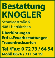 Print-Anzeige von: Knogler, Elfriede, Bestattungsunternehmen
