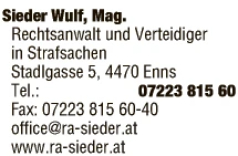Print-Anzeige von: Sieder, Wulf, Mag., RA