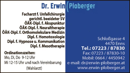 Print-Anzeige von: Ploberger, Erwin, Dr., Facharzt für Unfallchirurgie