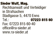 Print-Anzeige von: Sieder, Wulf, Mag., RA Print-Anzeige von: Sieder, Wulf, Mag., RA