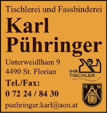 Print-Anzeige von: Pühringer, Karl, Tischlerei