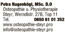 Print-Anzeige von: Nagenkögl, Petra, MSc. D.O, Osteopathie und Physiotherapie