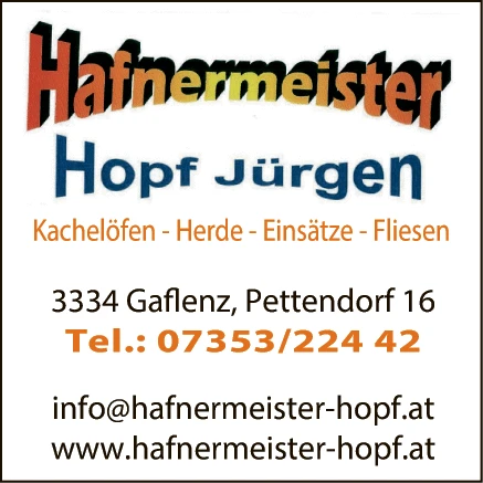 Print-Anzeige von: Hopf, Jürgen, Hafnermeister Print-Anzeige von: Hopf, Jürgen, Hafnermeister